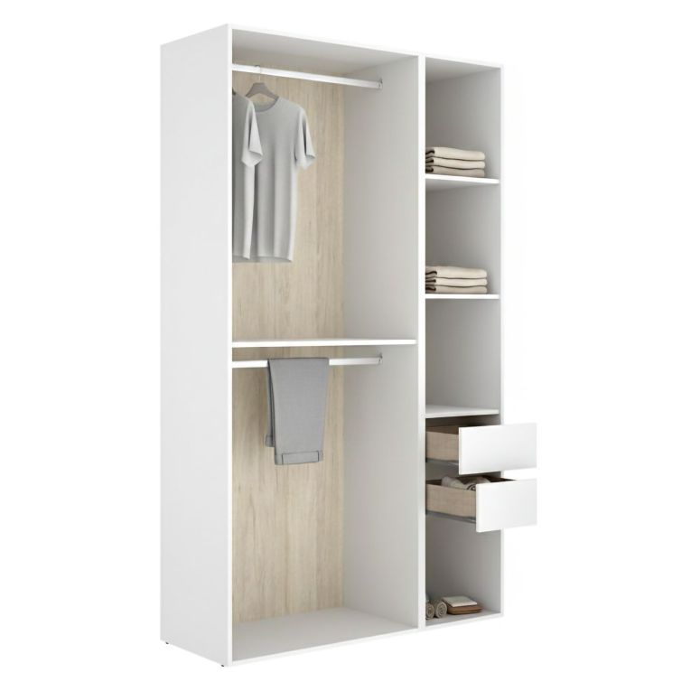 Guardaroba Grande Bianco Marrone Rovere 4 Ripiani Appendiabiti 45x205h cm, 2 Cassetti - Fellowship