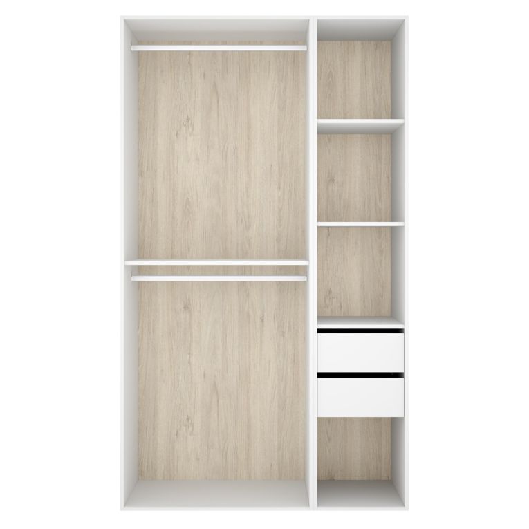 Guardaroba Grande Bianco Marrone Rovere 4 Ripiani Appendiabiti 45x205h cm, 2 Cassetti - Fellowship