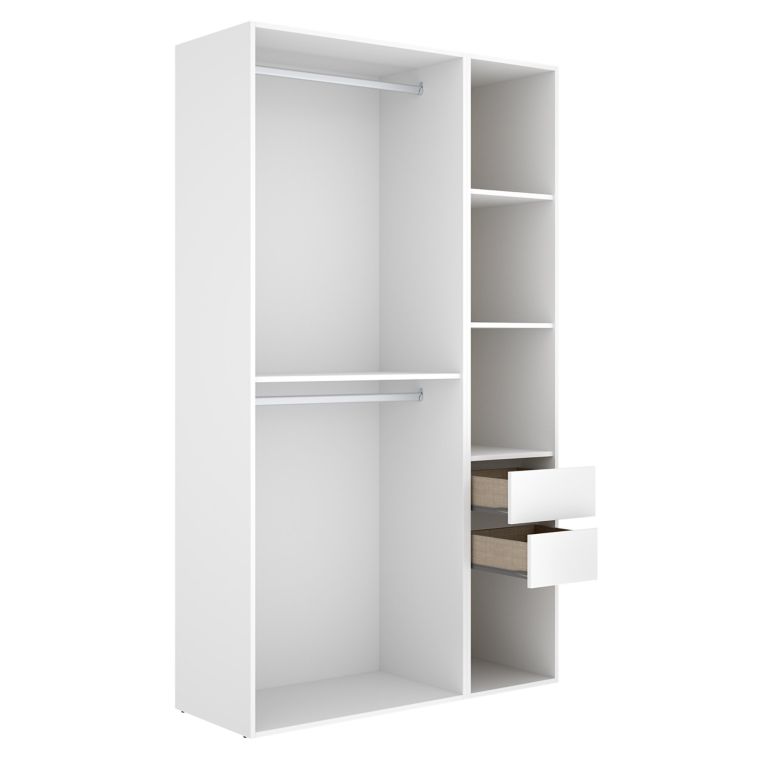 Guardaroba Grande Bianco Marrone Rovere 4 Ripiani Appendiabiti 45x205h cm, 2 Cassetti - Fellowship