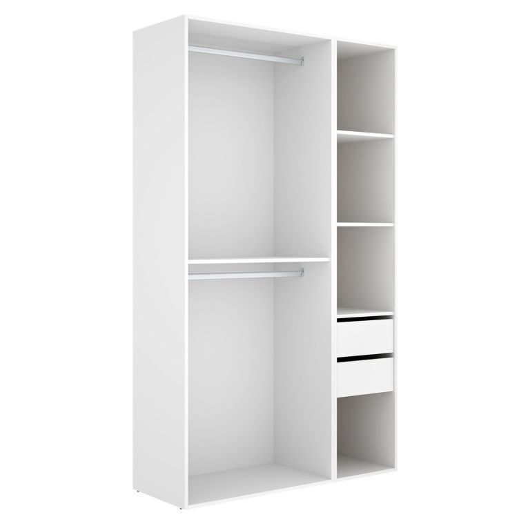 Guardaroba Grande Bianco Marrone Rovere 4 Ripiani Appendiabiti 45x205h cm, 2 Cassetti - Fellowship