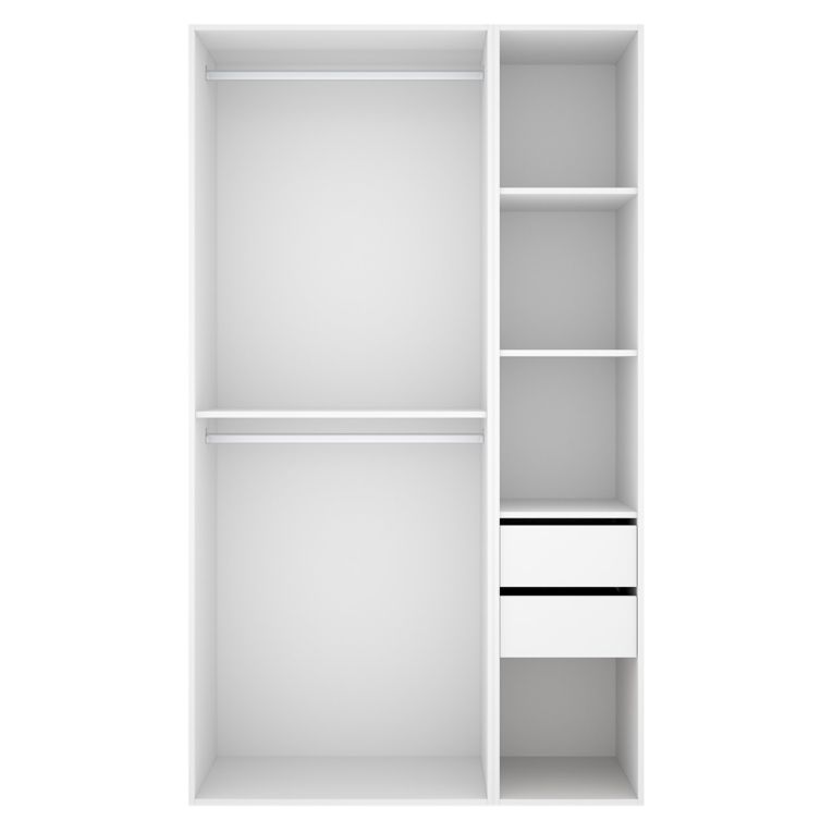 Guardaroba Grande Bianco Marrone Rovere 4 Ripiani Appendiabiti 45x205h cm, 2 Cassetti - Fellowship