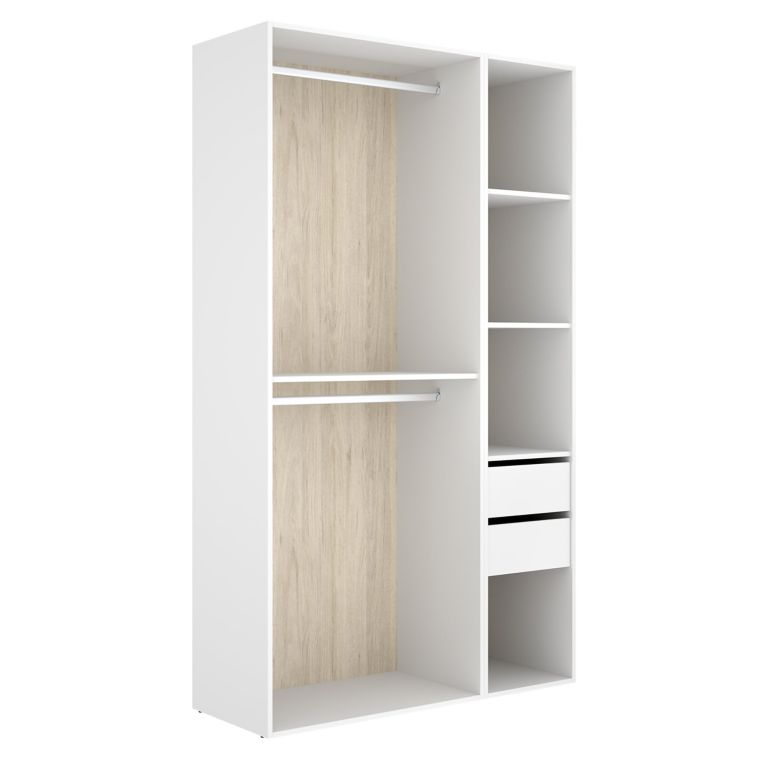 Guardaroba Grande Bianco Marrone Rovere 4 Ripiani Appendiabiti 45x205h cm, 2 Cassetti - Fellowship