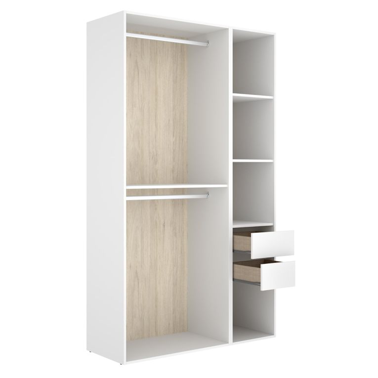 Guardaroba Grande Bianco Marrone Rovere 4 Ripiani Appendiabiti 45x205h cm, 2 Cassetti - Fellowship
