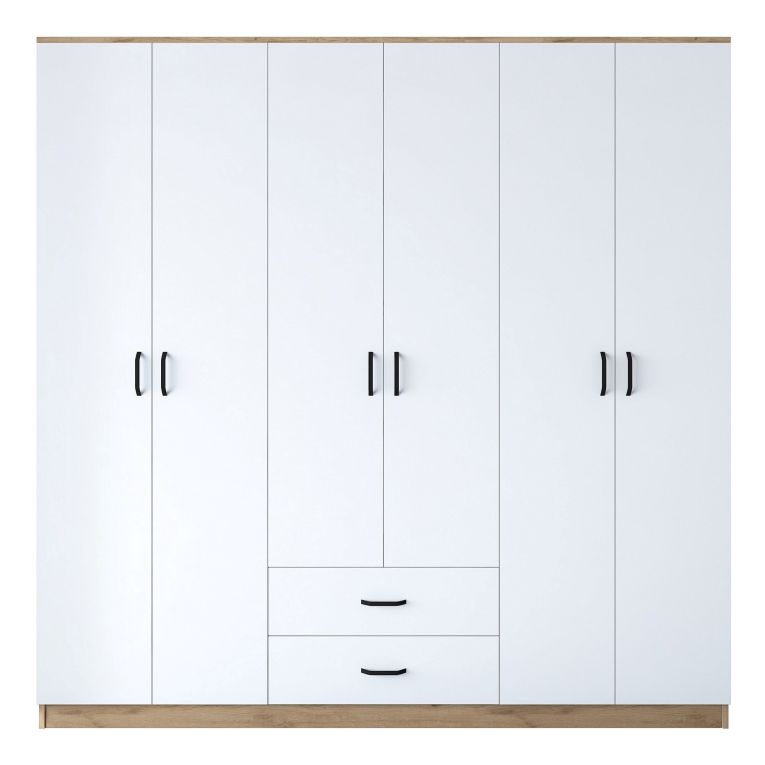 Guardaroba Grande Bianco Marrone Rovere 5 Ripiani 2 Cassetti 210x210h cm, Appendiabiti - Vandoies