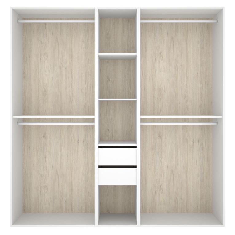 Guardaroba Grande Bianco Marrone Rovere 5 Ripiani Appendiabiti 45x205h cm, 2 Cassetti - Rector