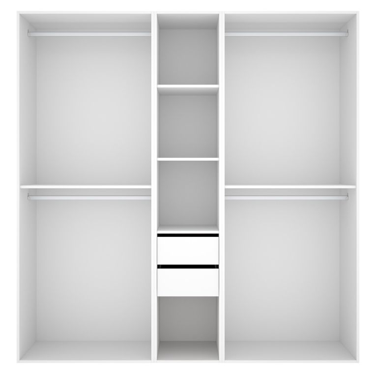 Guardaroba Grande Bianco Marrone Rovere 5 Ripiani Appendiabiti 45x205h cm, 2 Cassetti - Rector