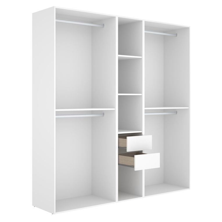 Guardaroba Grande Bianco Marrone Rovere 5 Ripiani Appendiabiti 45x205h cm, 2 Cassetti - Rector