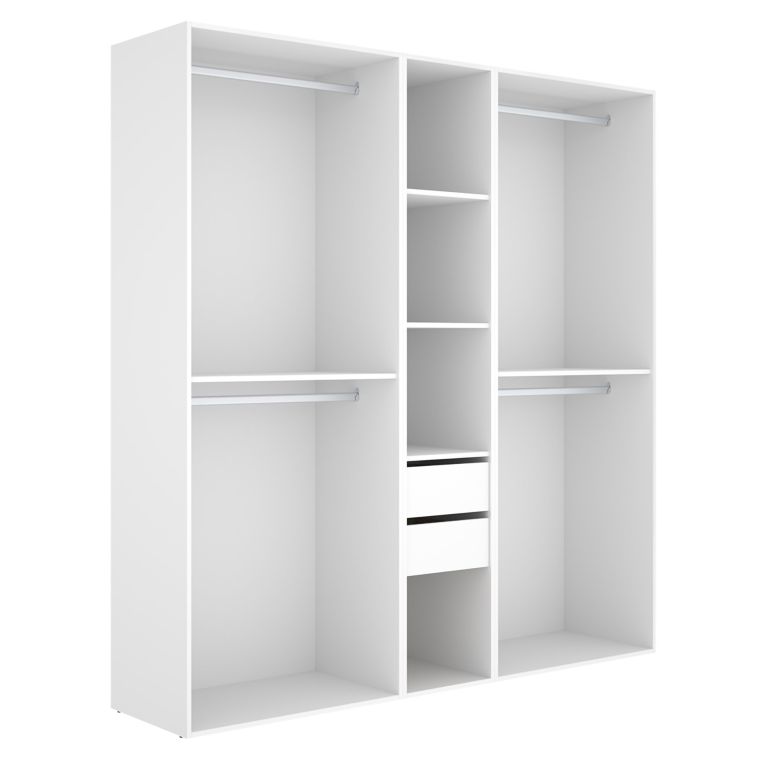 Guardaroba Grande Bianco Marrone Rovere 5 Ripiani Appendiabiti 45x205h cm, 2 Cassetti - Rector