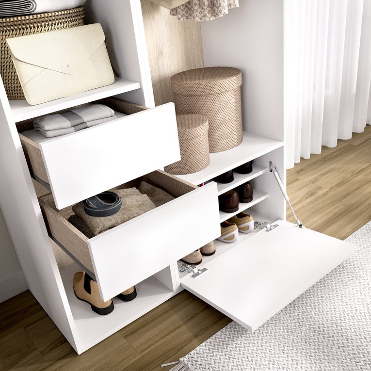 Guardaroba Grande Bianco Marrone Rovere 6 Ripiani Appendiabiti 45x205h cm, 2 Cassetti - Cornwell
