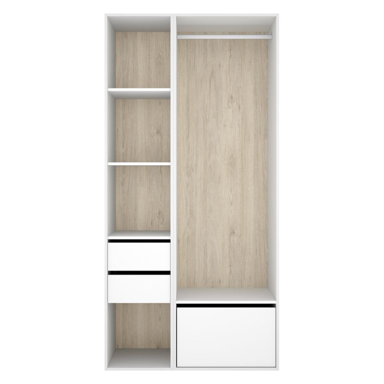 Guardaroba Grande Bianco Marrone Rovere 6 Ripiani Appendiabiti 45x205h cm, 2 Cassetti - Cornwell