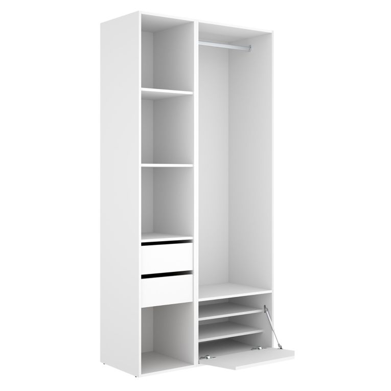 Guardaroba Grande Bianco Marrone Rovere 6 Ripiani Appendiabiti 45x205h cm, 2 Cassetti - Cornwell