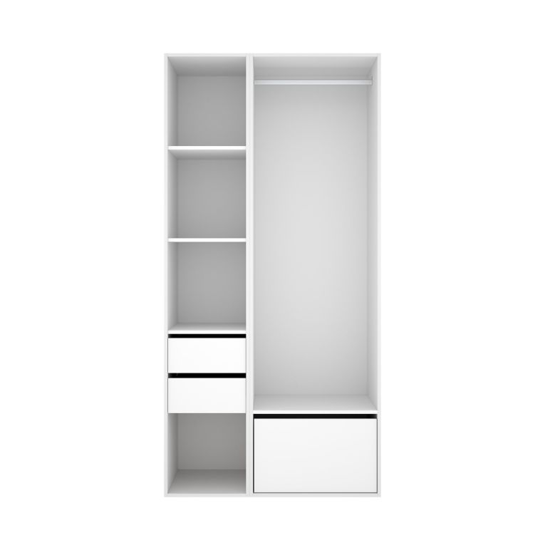 Guardaroba Grande Bianco Marrone Rovere 6 Ripiani Appendiabiti 45x205h cm, 2 Cassetti - Cornwell