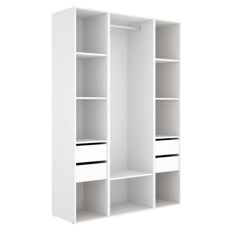 Guardaroba Grande Bianco Marrone Rovere 7 Ripiani Appendiabiti 45x205h cm, 4 Cassetti - Bellwood