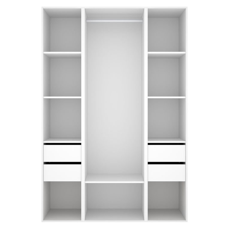 Guardaroba Grande Bianco Marrone Rovere 7 Ripiani Appendiabiti 45x205h cm, 4 Cassetti - Bellwood