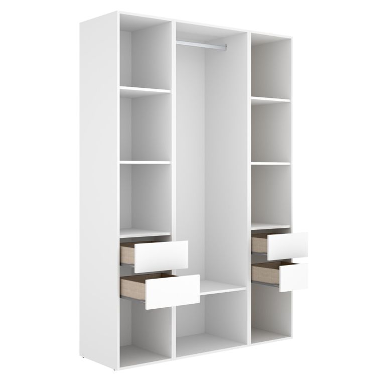 Guardaroba Grande Bianco Marrone Rovere 7 Ripiani Appendiabiti 45x205h cm, 4 Cassetti - Bellwood