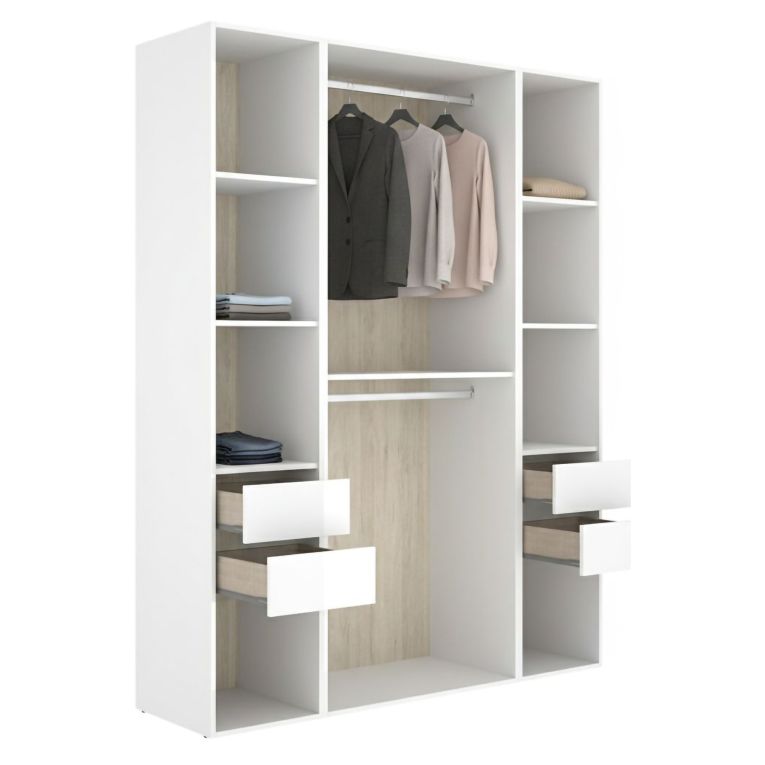 Guardaroba Grande Bianco Marrone Rovere 7 Ripiani Appendiabiti 45x205h cm, 4 Cassetti - Gardiner
