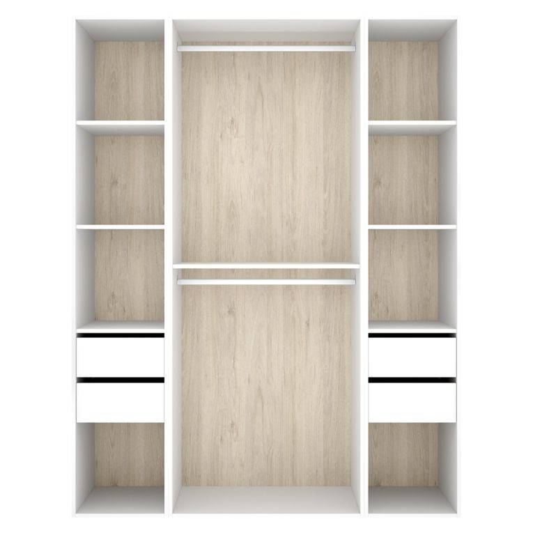 Guardaroba Grande Bianco Marrone Rovere 7 Ripiani Appendiabiti 45x205h cm, 4 Cassetti - Gardiner