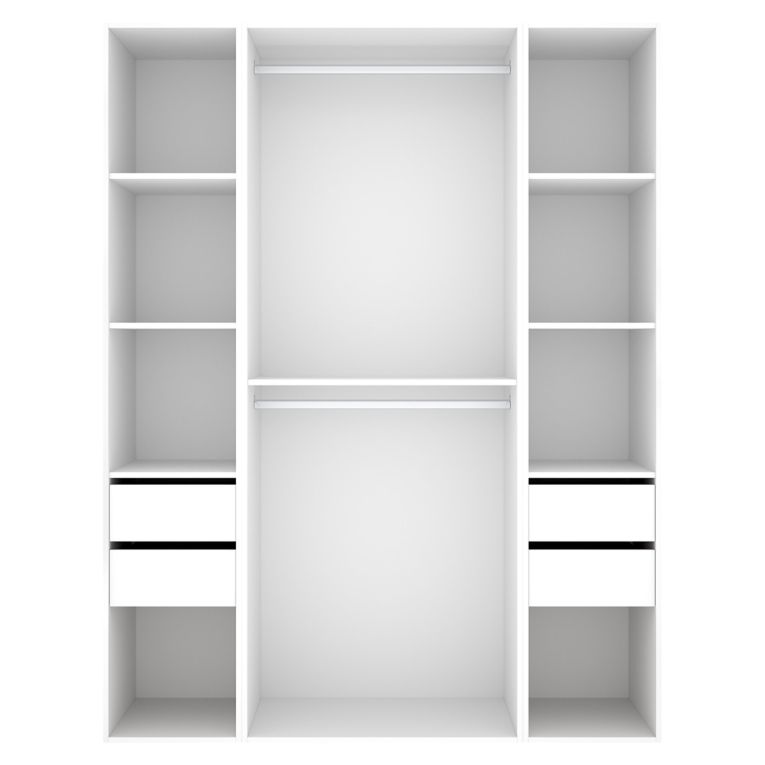 Guardaroba Grande Bianco Marrone Rovere 7 Ripiani Appendiabiti 45x205h cm, 4 Cassetti - Gardiner