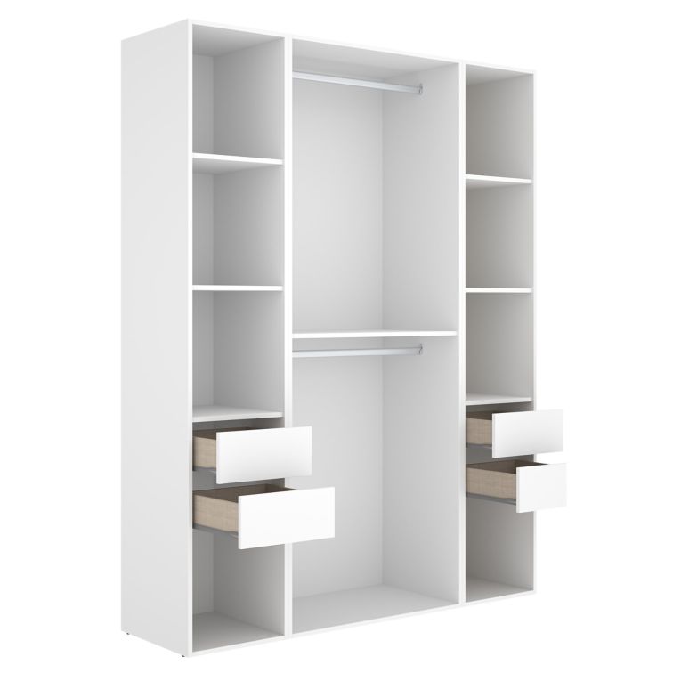 Guardaroba Grande Bianco Marrone Rovere 7 Ripiani Appendiabiti 45x205h cm, 4 Cassetti - Gardiner