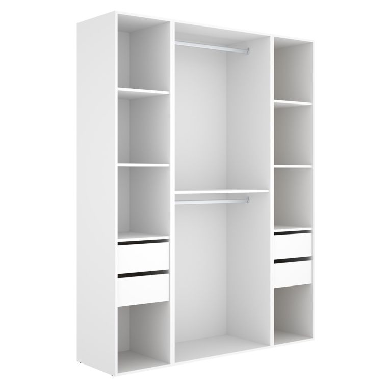 Guardaroba Grande Bianco Marrone Rovere 7 Ripiani Appendiabiti 45x205h cm, 4 Cassetti - Gardiner