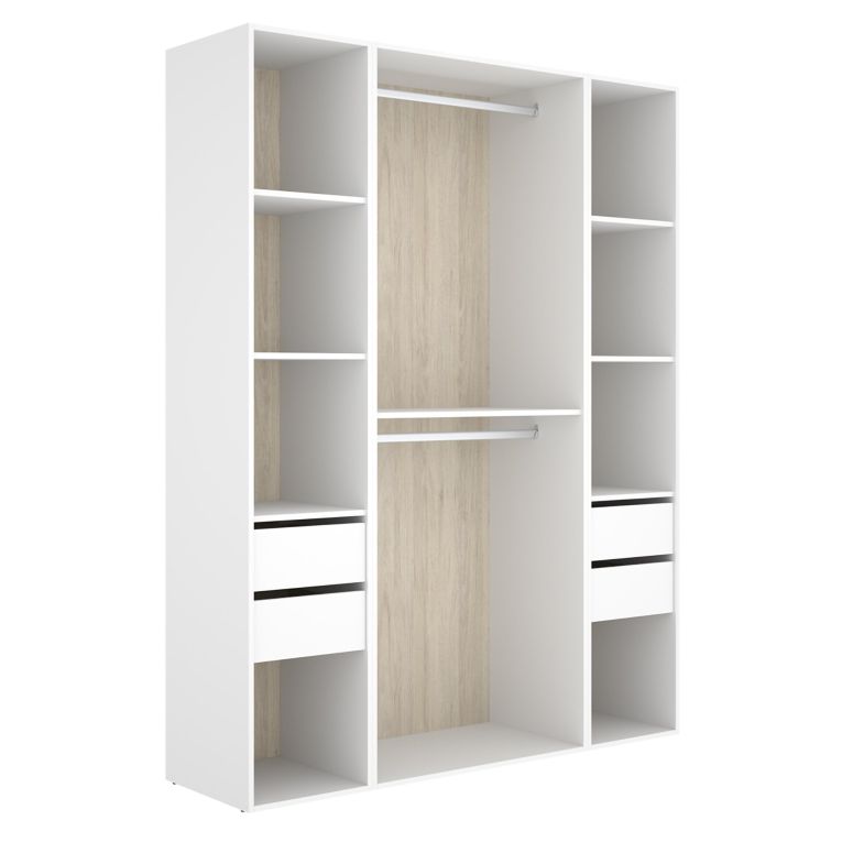 Guardaroba Grande Bianco Marrone Rovere 7 Ripiani Appendiabiti 45x205h cm, 4 Cassetti - Gardiner