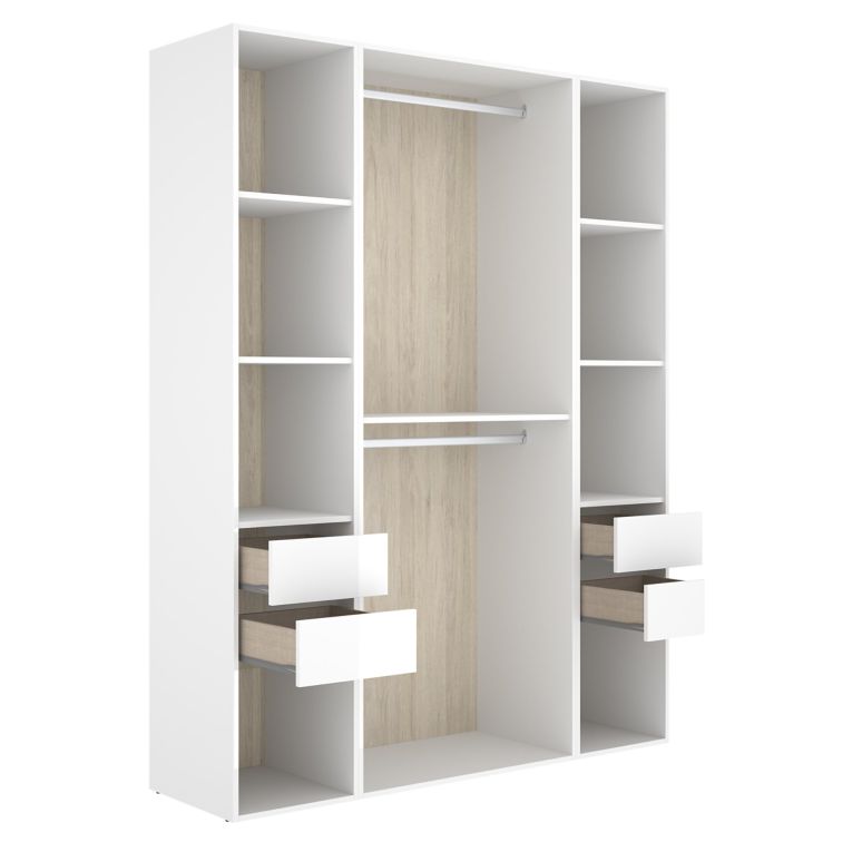 Guardaroba Grande Bianco Marrone Rovere 7 Ripiani Appendiabiti 45x205h cm, 4 Cassetti - Gardiner