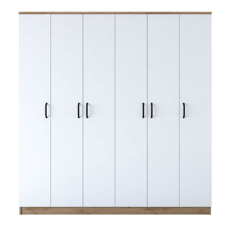 Guardaroba Grande Bianco Marrone Rovere Appendiabiti 14 Ripiani 180x191h cm, Apertura Battente - Postua