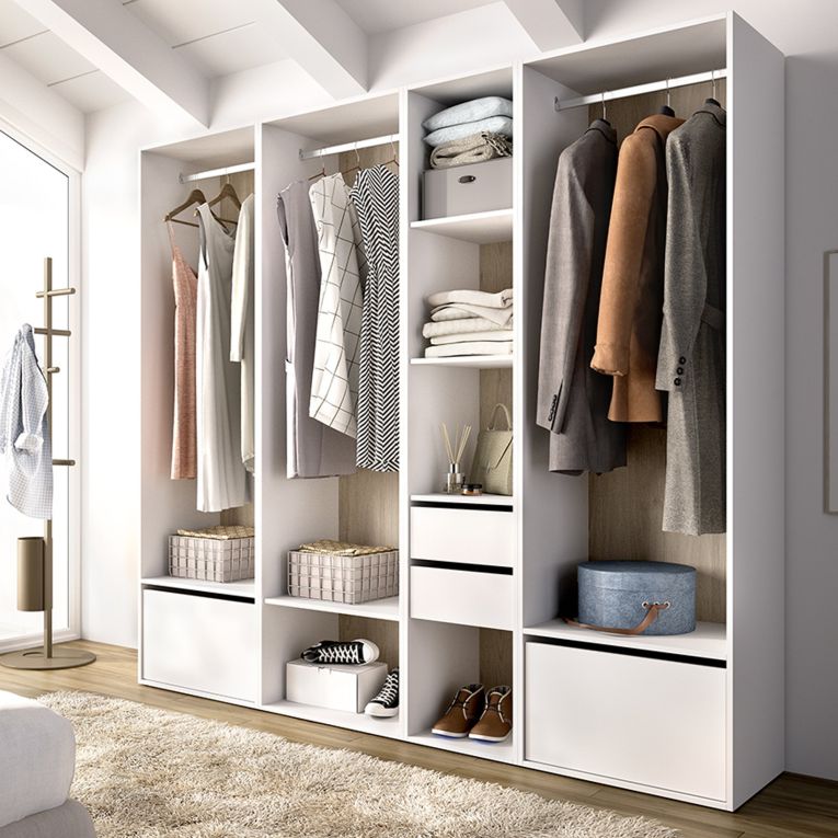 Guardaroba Grande Bianco Marrone Rovere Modulabile 10 Ripiani 45x205h cm, Appendiabiti - Hawthorne