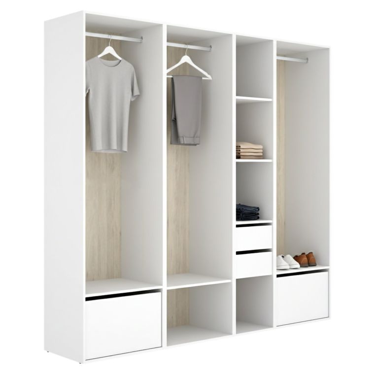 Guardaroba Grande Bianco Marrone Rovere Modulabile 10 Ripiani 45x205h cm, Appendiabiti - Hawthorne