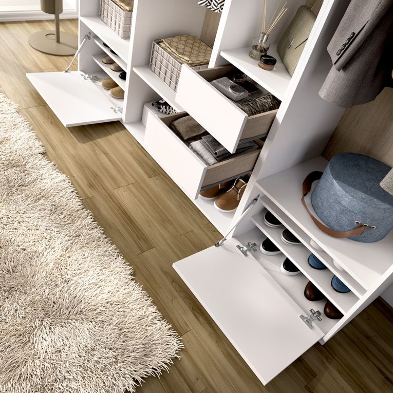 Guardaroba Grande Bianco Marrone Rovere Modulabile 10 Ripiani 45x205h cm, Appendiabiti - Hawthorne