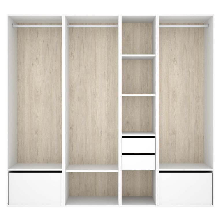 Guardaroba Grande Bianco Marrone Rovere Modulabile 10 Ripiani 45x205h cm, Appendiabiti - Hawthorne