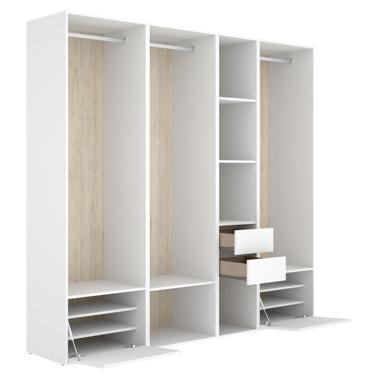 Guardaroba Grande Bianco Marrone Rovere Modulabile 10 Ripiani 45x205h cm, Appendiabiti - Hawthorne