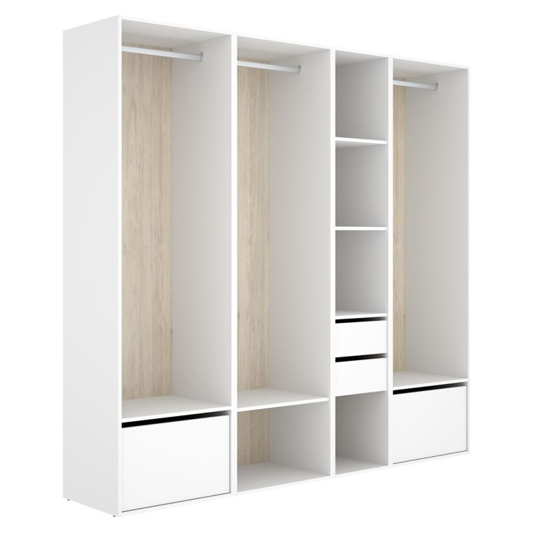 Guardaroba Grande Bianco Marrone Rovere Modulabile 10 Ripiani 45x205h cm, Appendiabiti - Hawthorne