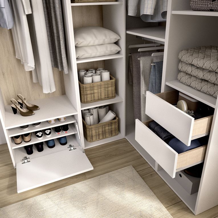 Guardaroba Grande Bianco Marrone Rovere Modulabile 11 Ripiani 145x205h cm, Appendiabiti - Rawlinson
