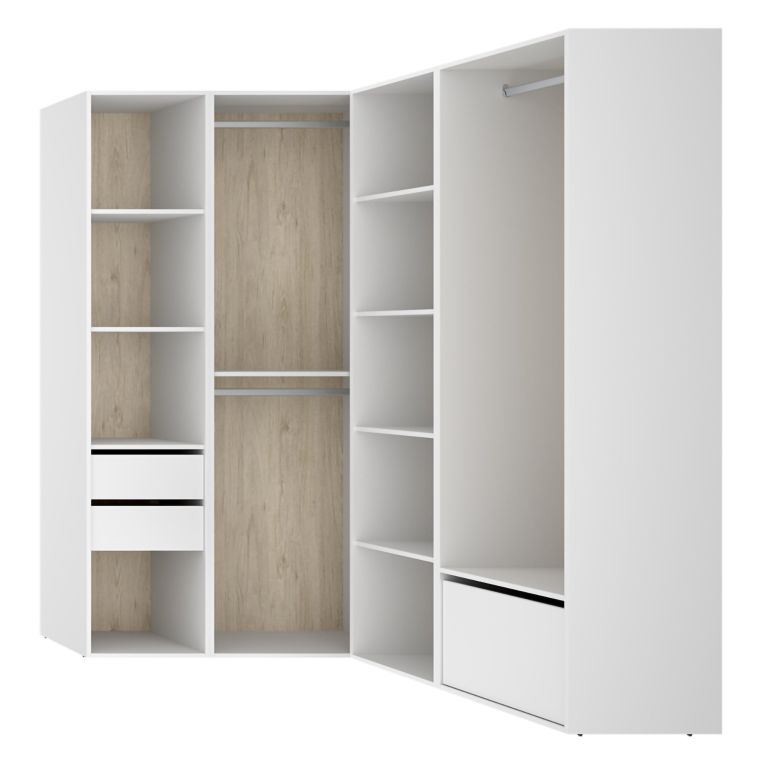 Guardaroba Grande Bianco Marrone Rovere Modulabile 11 Ripiani 145x205h cm, Appendiabiti - Rawlinson