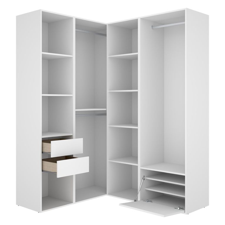 Guardaroba Grande Bianco Marrone Rovere Modulabile 11 Ripiani 145x205h cm, Appendiabiti - Rawlinson
