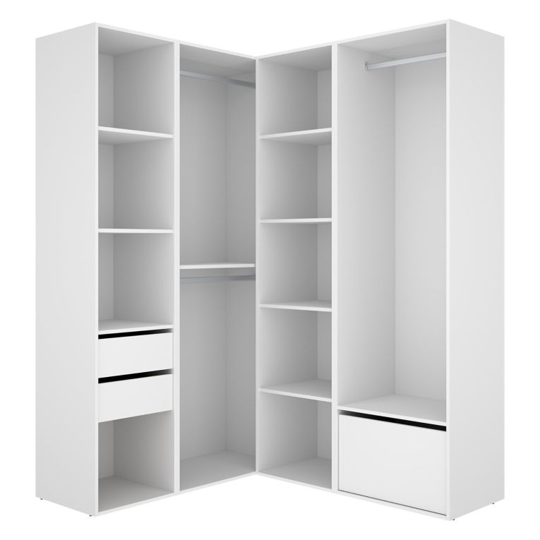 Guardaroba Grande Bianco Marrone Rovere Modulabile 11 Ripiani 145x205h cm, Appendiabiti - Rawlinson