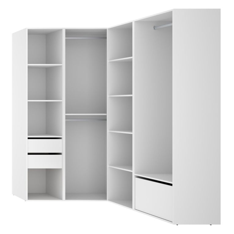 Guardaroba Grande Bianco Marrone Rovere Modulabile 11 Ripiani 145x205h cm, Appendiabiti - Rawlinson