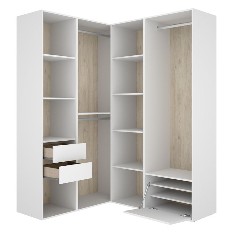Guardaroba Grande Bianco Marrone Rovere Modulabile 11 Ripiani 145x205h cm, Appendiabiti - Rawlinson