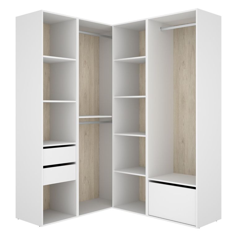 Guardaroba Grande Bianco Marrone Rovere Modulabile 11 Ripiani 145x205h cm, Appendiabiti - Rawlinson