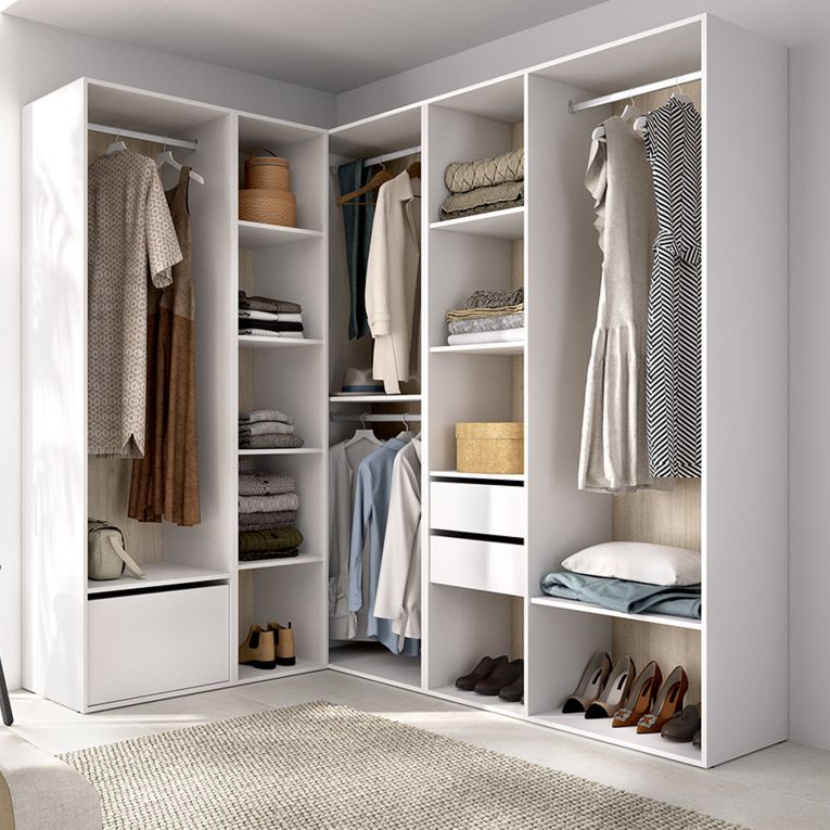 Guardaroba Grande Bianco Marrone Rovere Modulabile 12 Ripiani 186x205h cm, Appendiabiti - Atwood