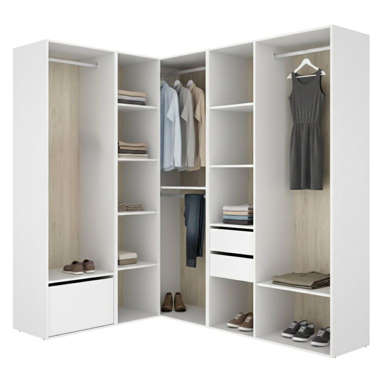 Guardaroba Grande Bianco Marrone Rovere Modulabile 12 Ripiani 186x205h cm, Appendiabiti - Atwood