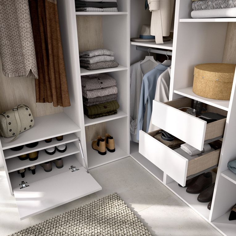 Guardaroba Grande Bianco Marrone Rovere Modulabile 12 Ripiani 186x205h cm, Appendiabiti - Atwood