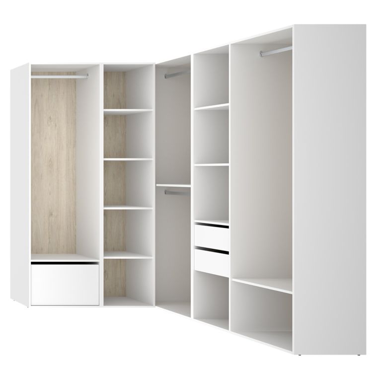 Guardaroba Grande Bianco Marrone Rovere Modulabile 12 Ripiani 186x205h cm, Appendiabiti - Atwood