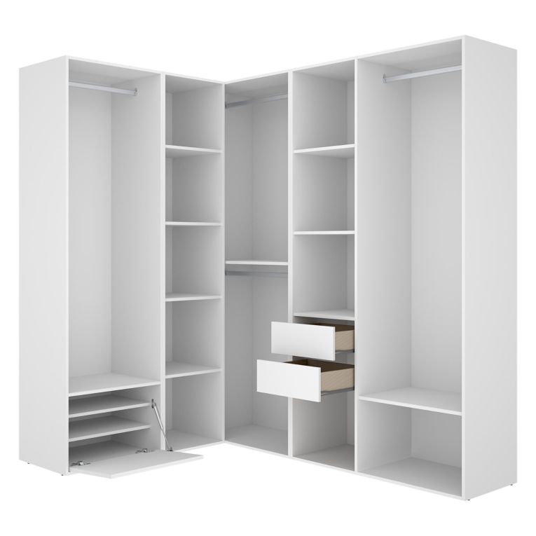 Guardaroba Grande Bianco Marrone Rovere Modulabile 12 Ripiani 186x205h cm, Appendiabiti - Atwood