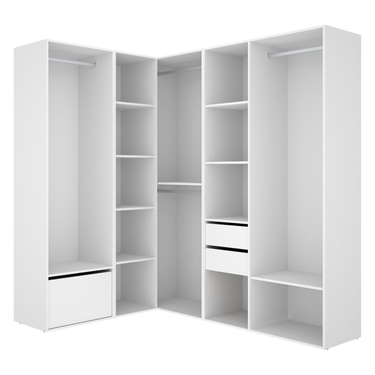 Guardaroba Grande Bianco Marrone Rovere Modulabile 12 Ripiani 186x205h cm, Appendiabiti - Atwood