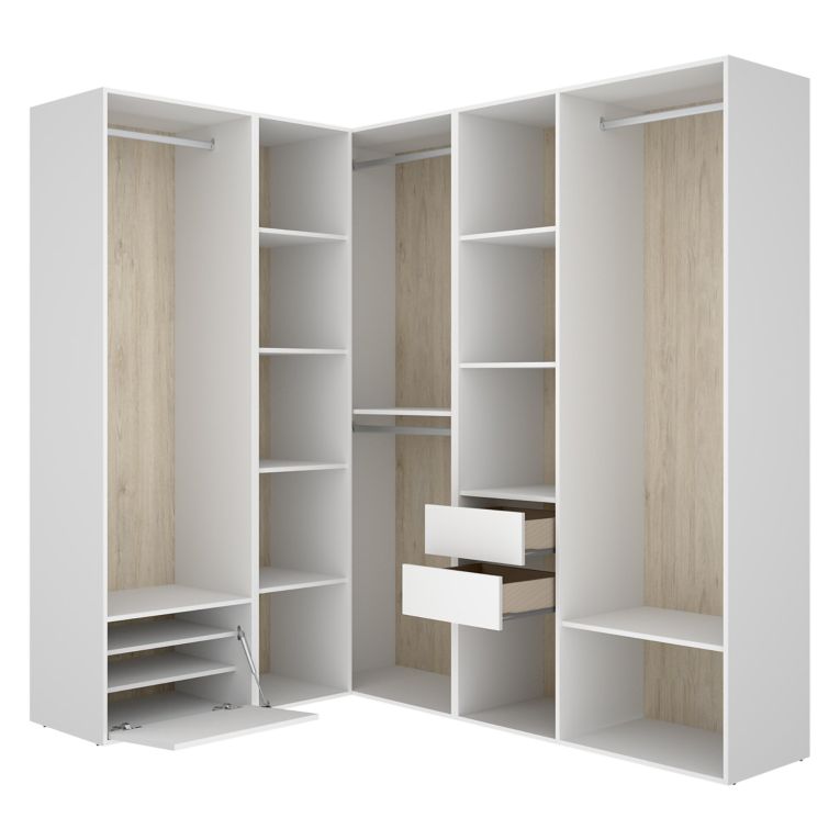 Guardaroba Grande Bianco Marrone Rovere Modulabile 12 Ripiani 186x205h cm, Appendiabiti - Atwood