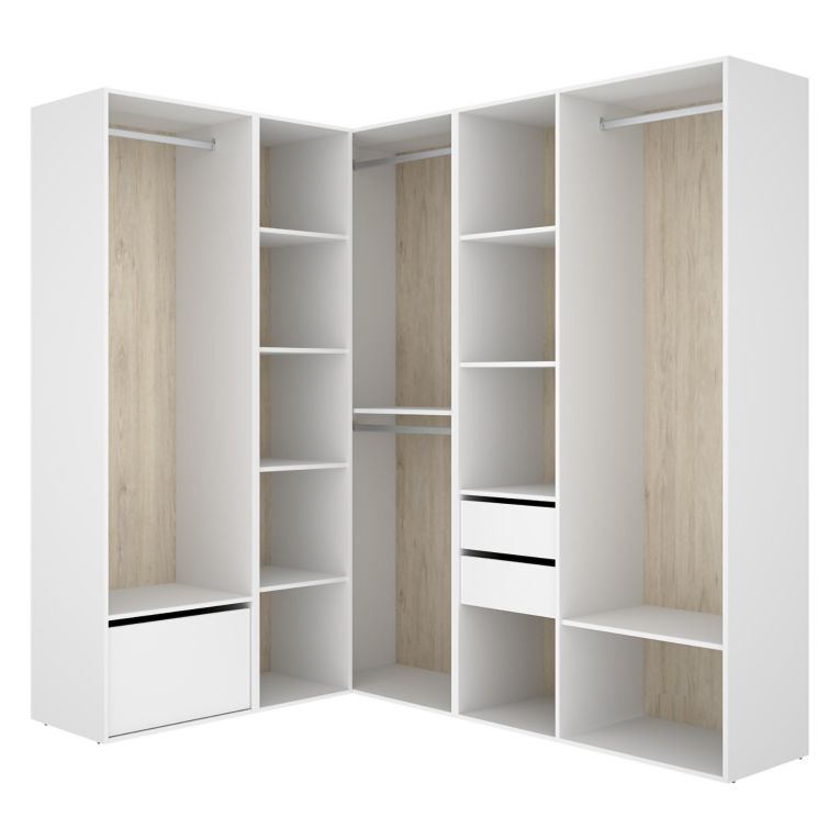 Guardaroba Grande Bianco Marrone Rovere Modulabile 12 Ripiani 186x205h cm, Appendiabiti - Atwood