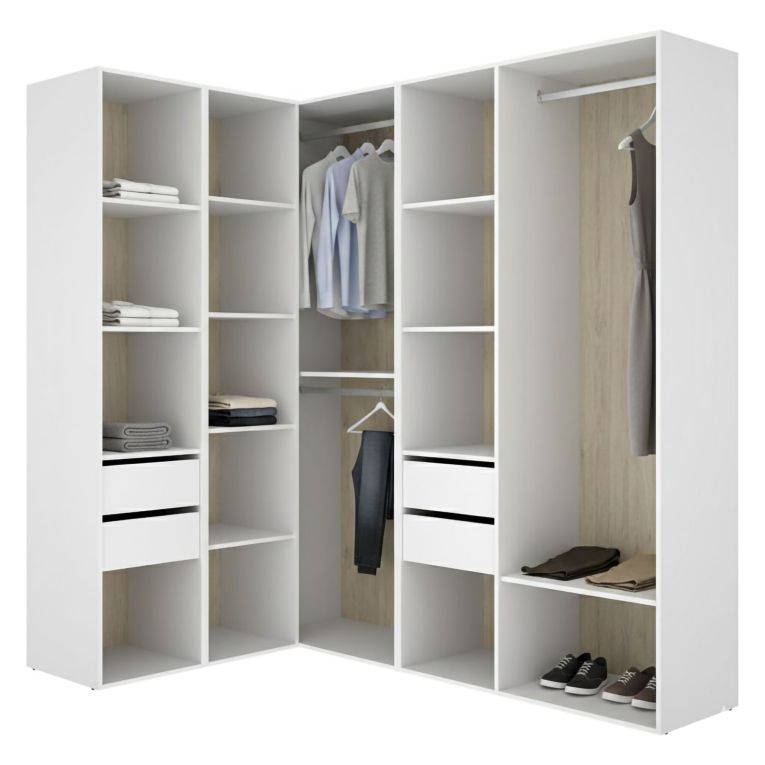 Guardaroba Grande Bianco Marrone Rovere Modulabile 12 Ripiani 186x205h cm, Appendiabiti - Boughton