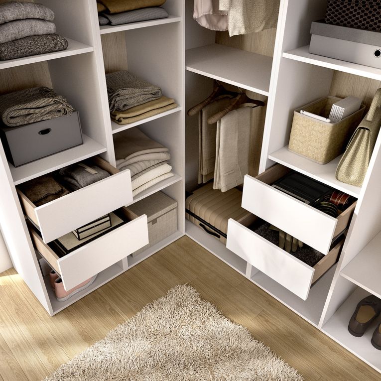 Guardaroba Grande Bianco Marrone Rovere Modulabile 12 Ripiani 186x205h cm, Appendiabiti - Boughton